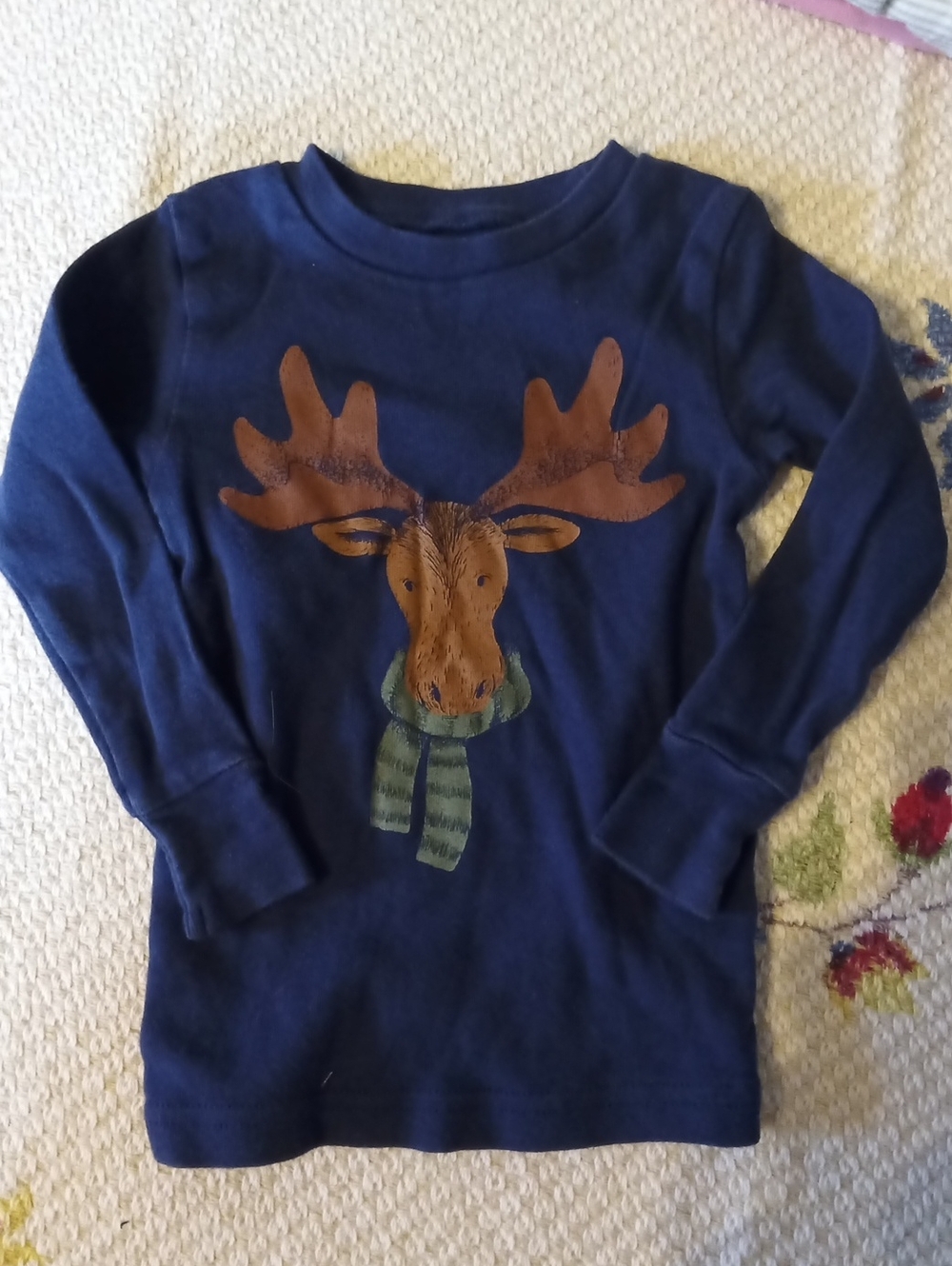Navy Moose Graphic Long-Sleeve Kids Top